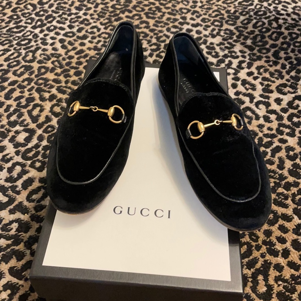 Gucci Black Velvet Malaga loafers size 38 women's
